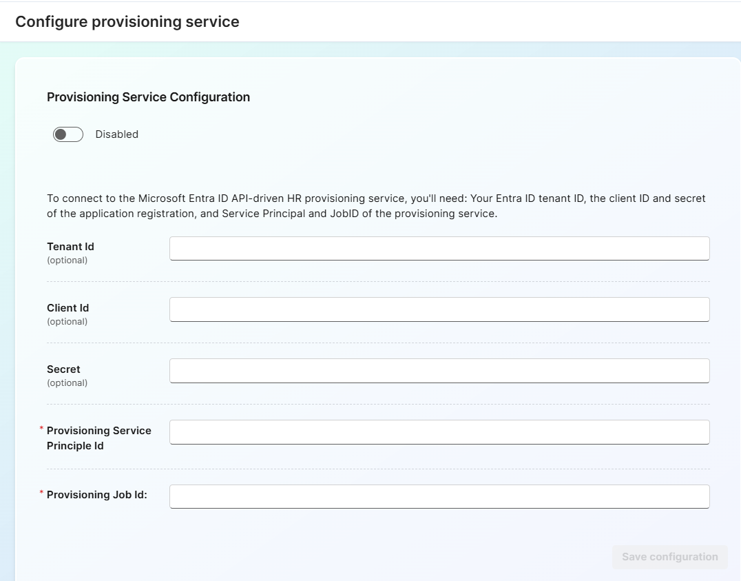 Configure provisioning service